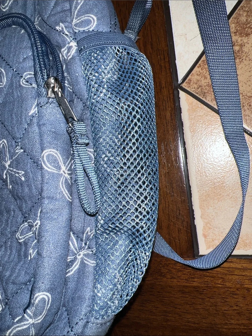 Cat & Jack Blue Quilted Kids Backpack with White Bow Print